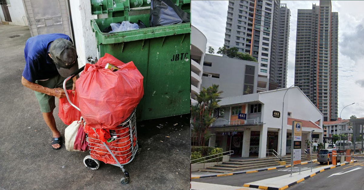 ELDERLY UNCLE PICKS BREAD FROM BIN TO EAT @ CLEMENTI