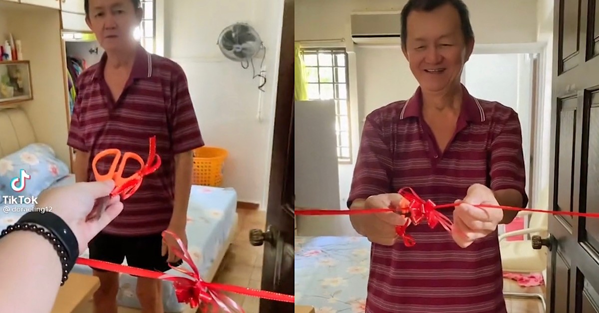 GIRL ASK DAD TO CUT RED RIBBON TO CELEBRATE END OF ISOLATION