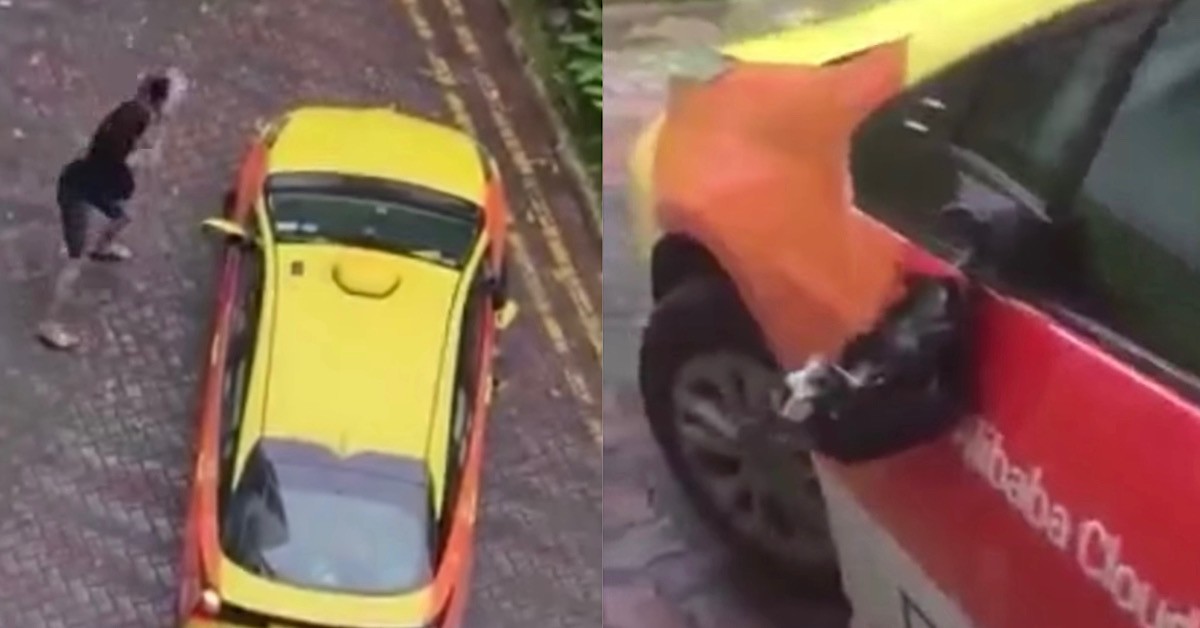 NEW FOOTAGE OF RAGING MOTORCYCLIST SMASHING TAXI MIRROR