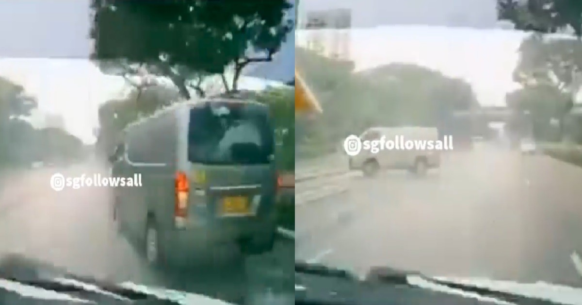 VAN SKID ACROSS 4 LANES ON EXPRESSWAY, CRASHED ONTO THE SIDE