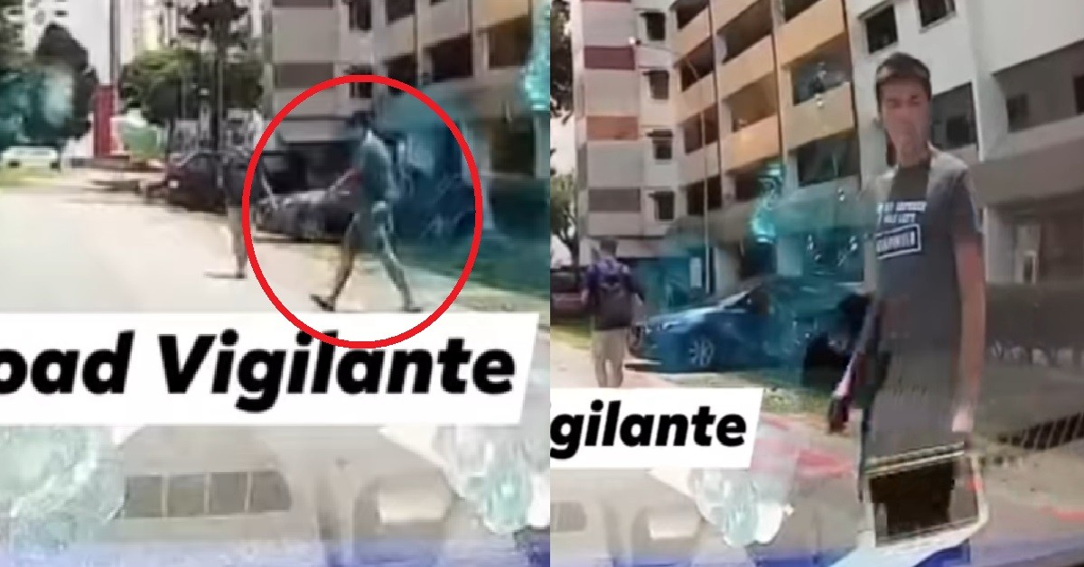 MAN CROSS ROAD WITHOUT LOOKING, ARGUE WITH DRIVER THEN WHACK SIDE MIRROR
