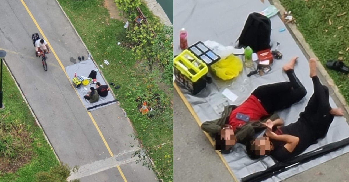 HUMPTY & DUMPTY PICNIC ON CYCLING TRACK, BLOCK HALF THE PAVEMENT