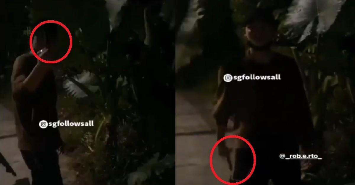 YP TAKE KNIFE SLASH OFF LEAF FROM TREE, ASK: “AHH WHO WANT TRY AH”