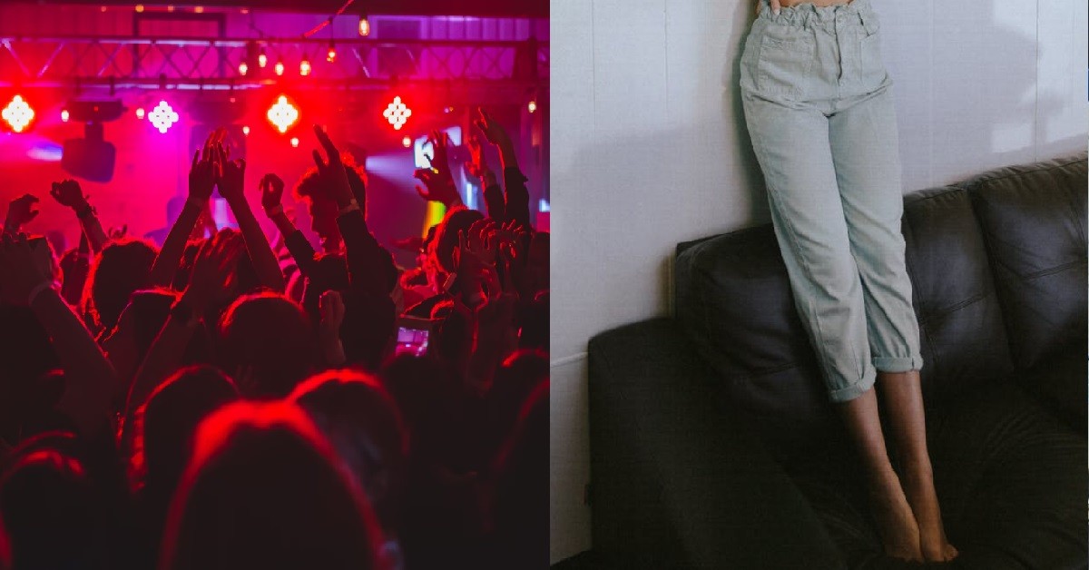 SHORT XMM STAND ON SOFA TO KISS TALL GUY, TURNS OUT GUY HAS A GF