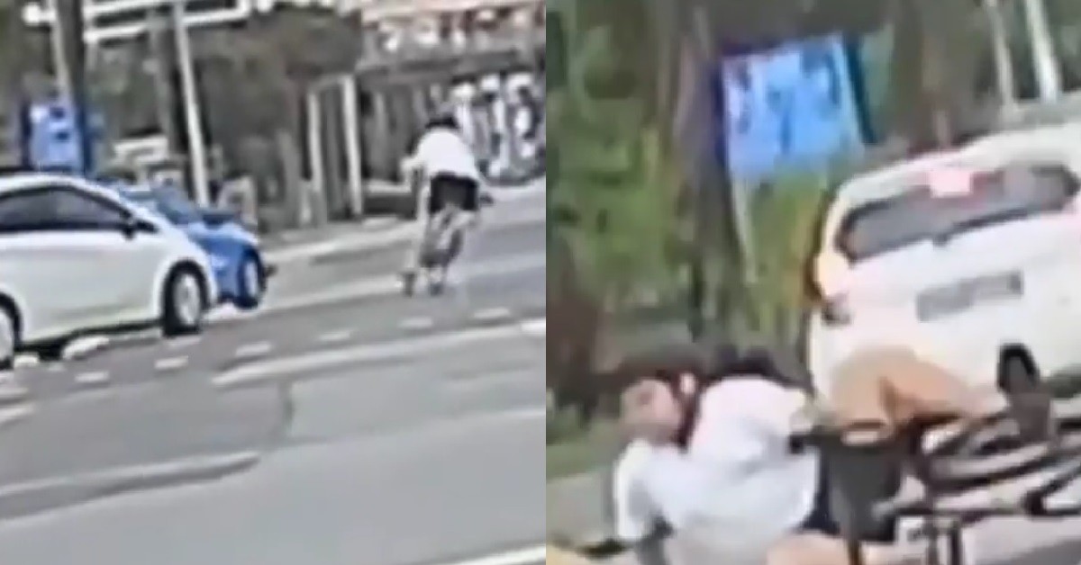CYCLIST RIDING ON ROAD, KENA BANG BY CAR AND CRASHED ON ROAD