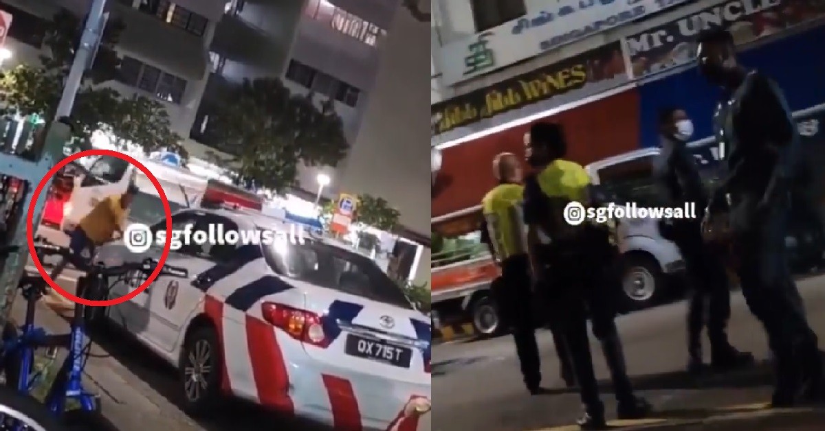 MAN WHACK POLICE CAR & THROW BASKET AT PEOPLE, CHASED BY POLICE