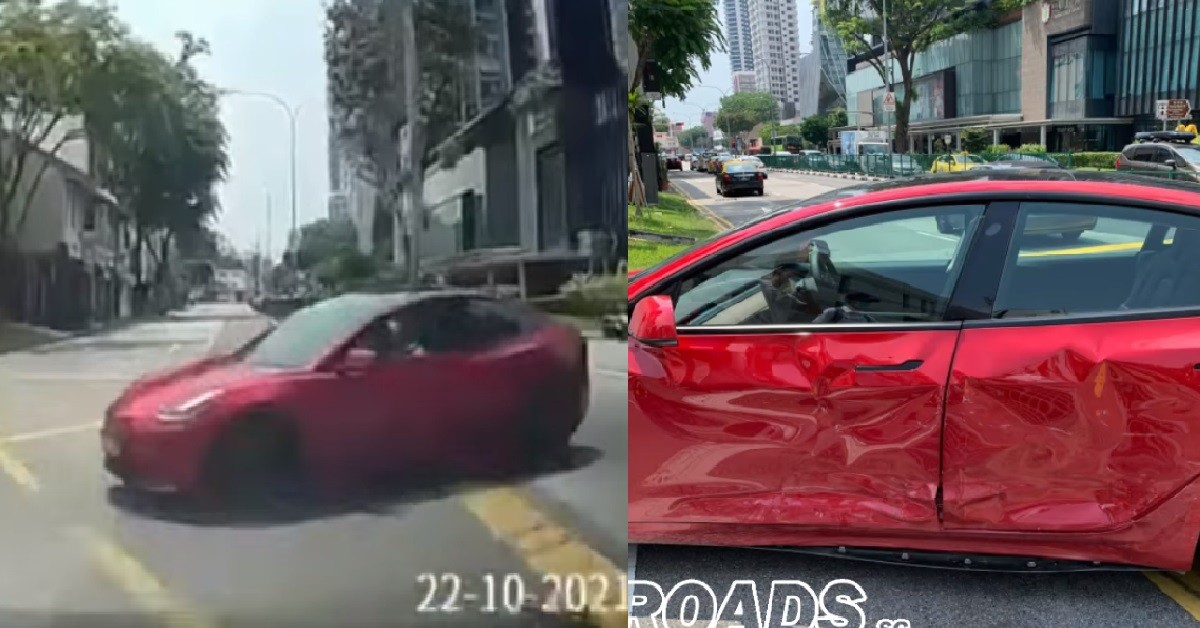 CAR CRASHED INTO TESLA @ BALESTIER, TESLA SUFFERED MINIMAL DAMAGE
