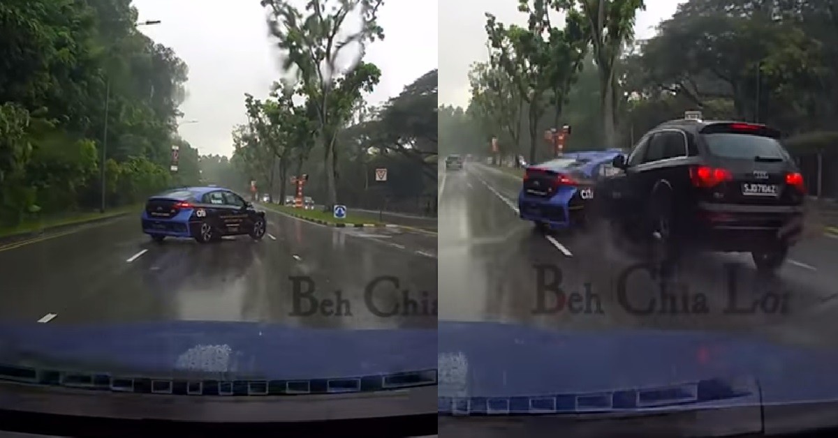 TAXI CUT ACROSS 3 LANES TO MAKE U-TURN, KENA BANG BY AUDI