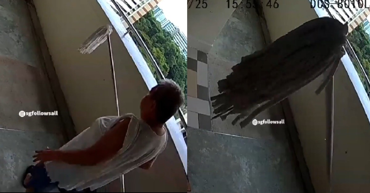 CRAZY AH MA TAKE MOP ALLEGEDLY HARASS NEIGHBOURS EVERY DAY