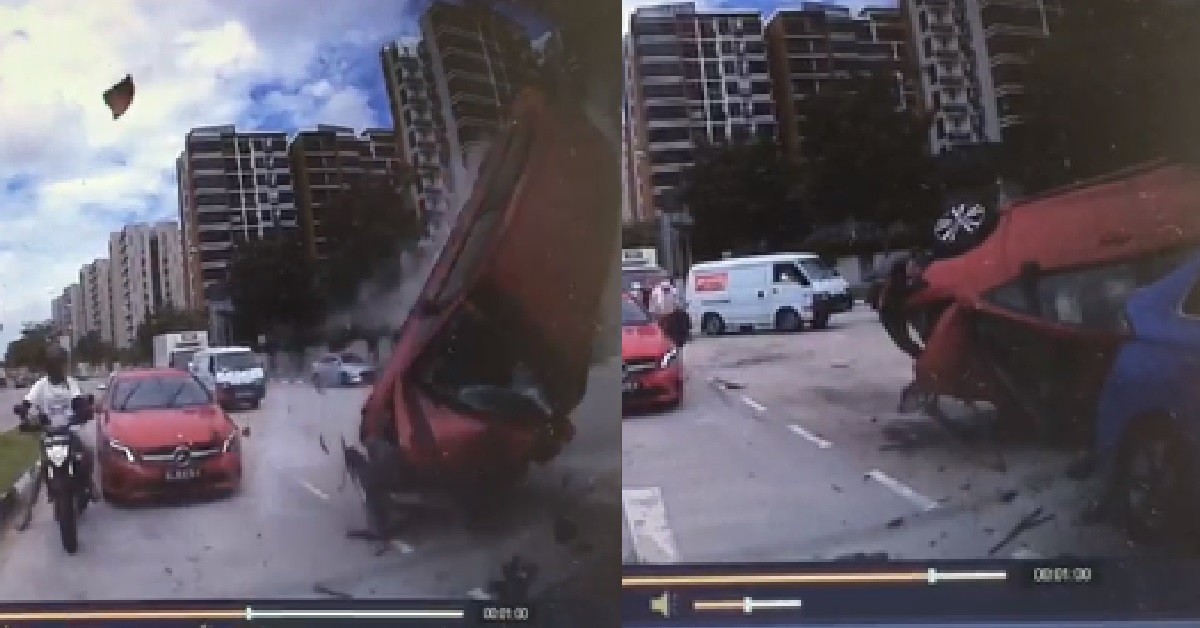 SPEEDING CAR CRASHED INTO SUV AT TRAFFIC LIGHT, FLIPPED 180 DEGREES
