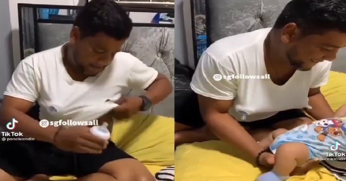 MAN NO NEHNEHPOK, CANNOT BREASTFEED, SO HE PUT MILK BOTTLE INSIDE SHIRT