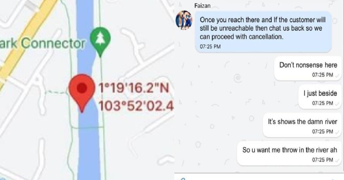 FOODPANDA CUSTOMER PUT ADDRESS AT KALLANG RIVER, RIDER CONFUSED