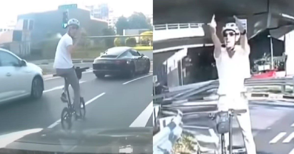 ANG MOH CYCLIST KENA HONKED NOT HAPPY, SHOW OFF HIS 2 MIDDLE FINGERS
