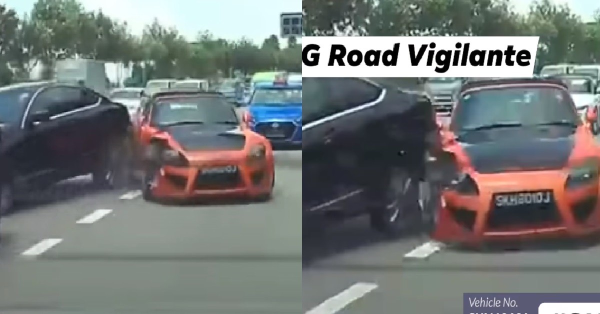 SPORTS CAR CHANGING LANE, CRASHED INTO MERCEDES IN FRONT