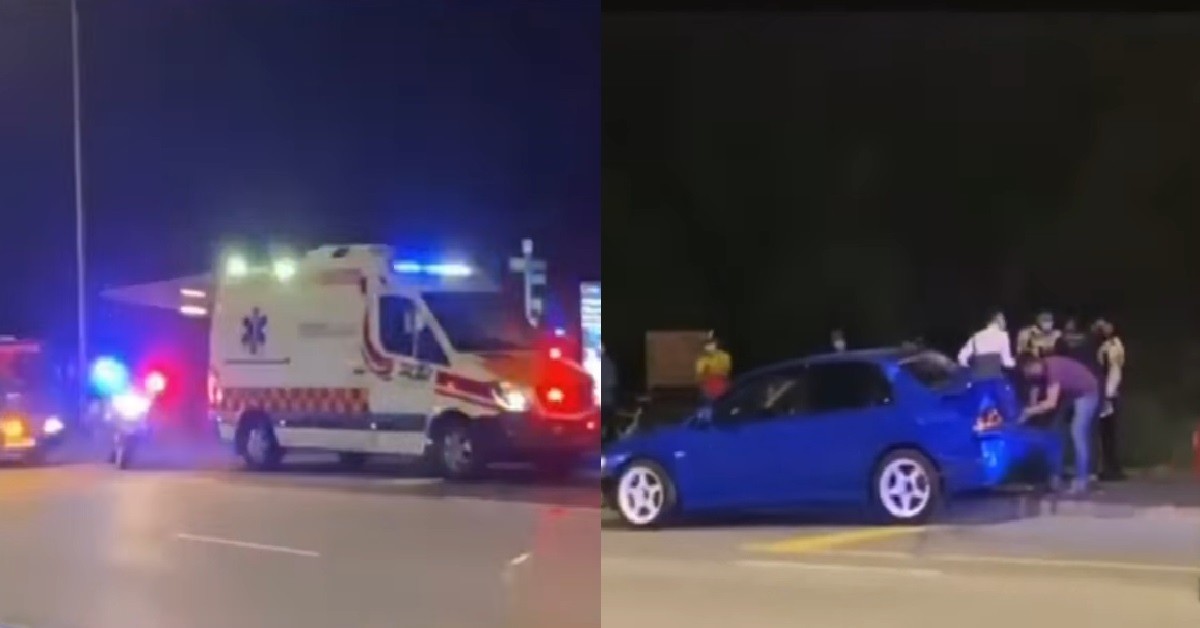 CAR LOST CONTROL ON THE ROAD, CRASHED NEXT TO BUS STOP