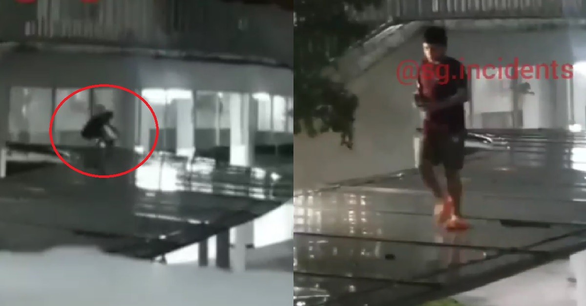 YP JUMP ON TOP OF HDB SHELTER ROOF, START RUNNING AROUND ON TOP