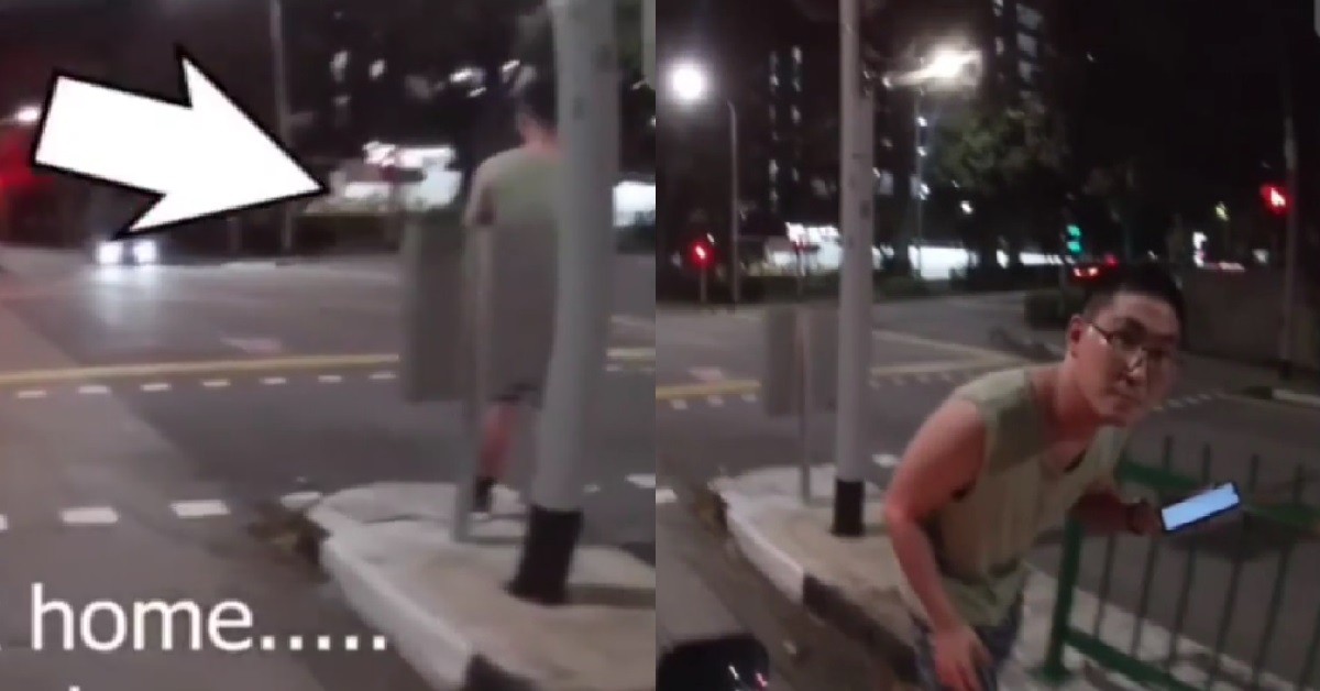 JOGGER SUDDENLY STOP IN MIDDLE OF THE ROAD, THEN STARE AT MOTORCYCLIST