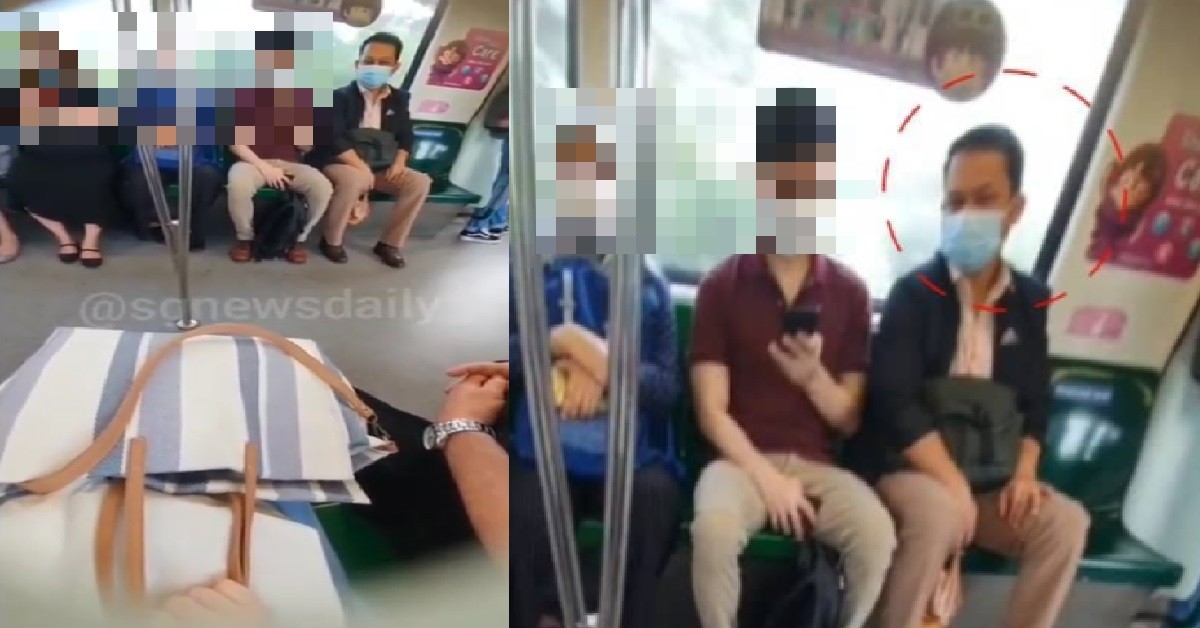 MAN KEEPS STARING IN BETWEEN WOMAN’S LEGS UNDER SKIRT ON MRT