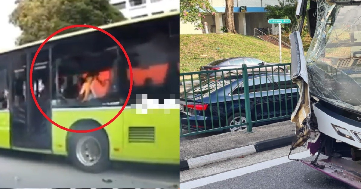 BUS ALLEGEDLY CRASHED INTO OTHER BUS, WINDOWS SHATTERED