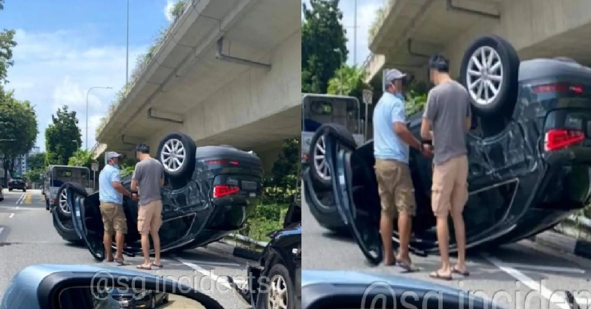 AUDI CRASHED AND TURNED TURTLE, UPSIDE DOWN ALONG BARTLEY RD