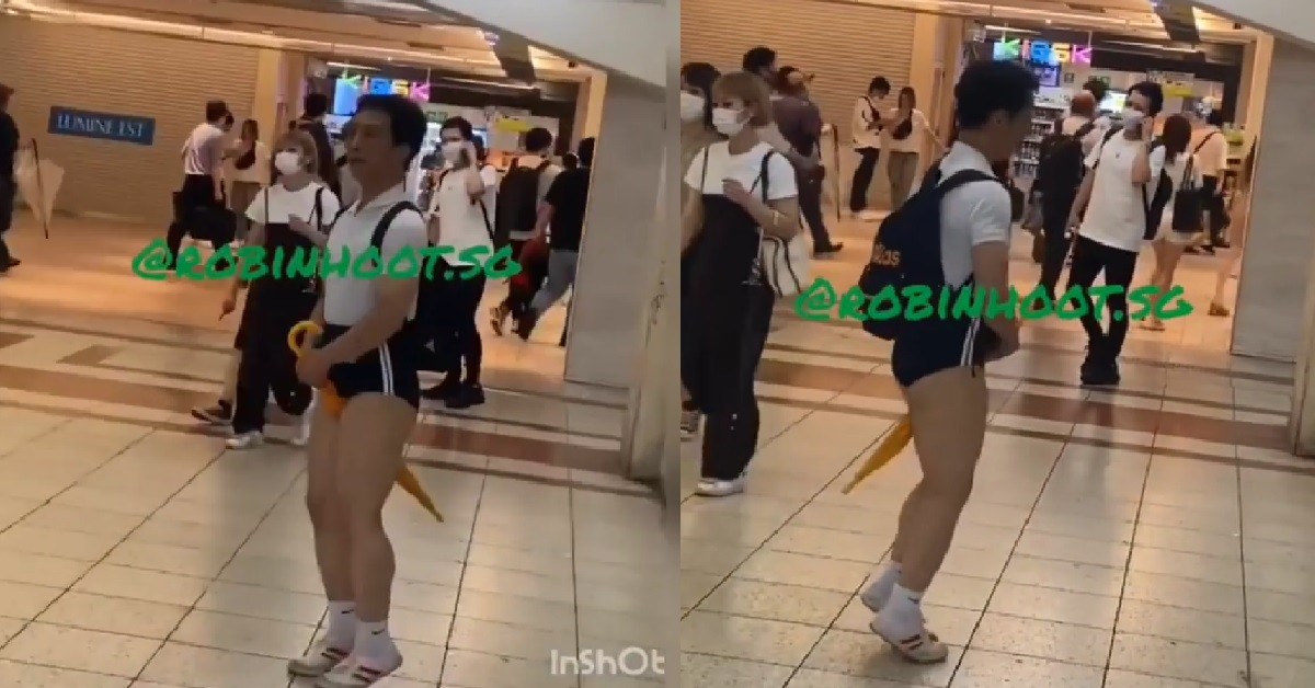 MAN WEAR SUPER TIGHT SHORTS, “RIDE” UMBRELLA TO PRACTICE FOR QUIDDITCH