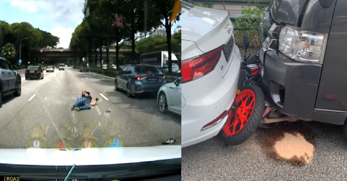 CHAIN COLLISION ON PIE, MOTORCYCLIST SENT FLYING FROM IMPACT