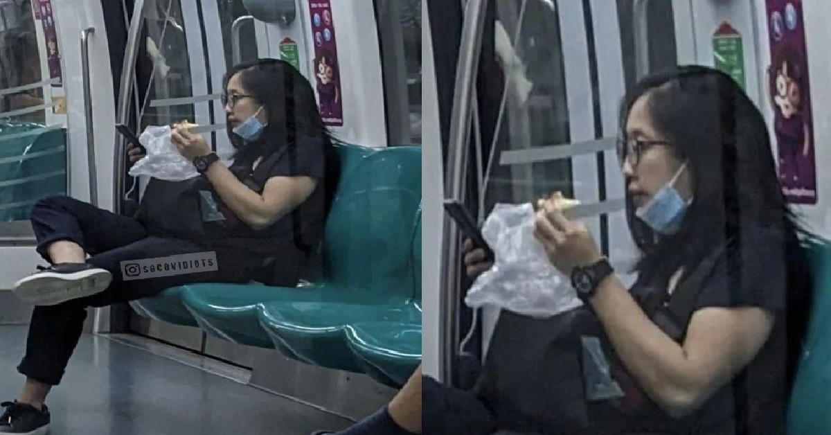 WOMAN CONFUSED MRT WITH KOPITIAM, HAPPILY EATING INSIDE TRAIN
