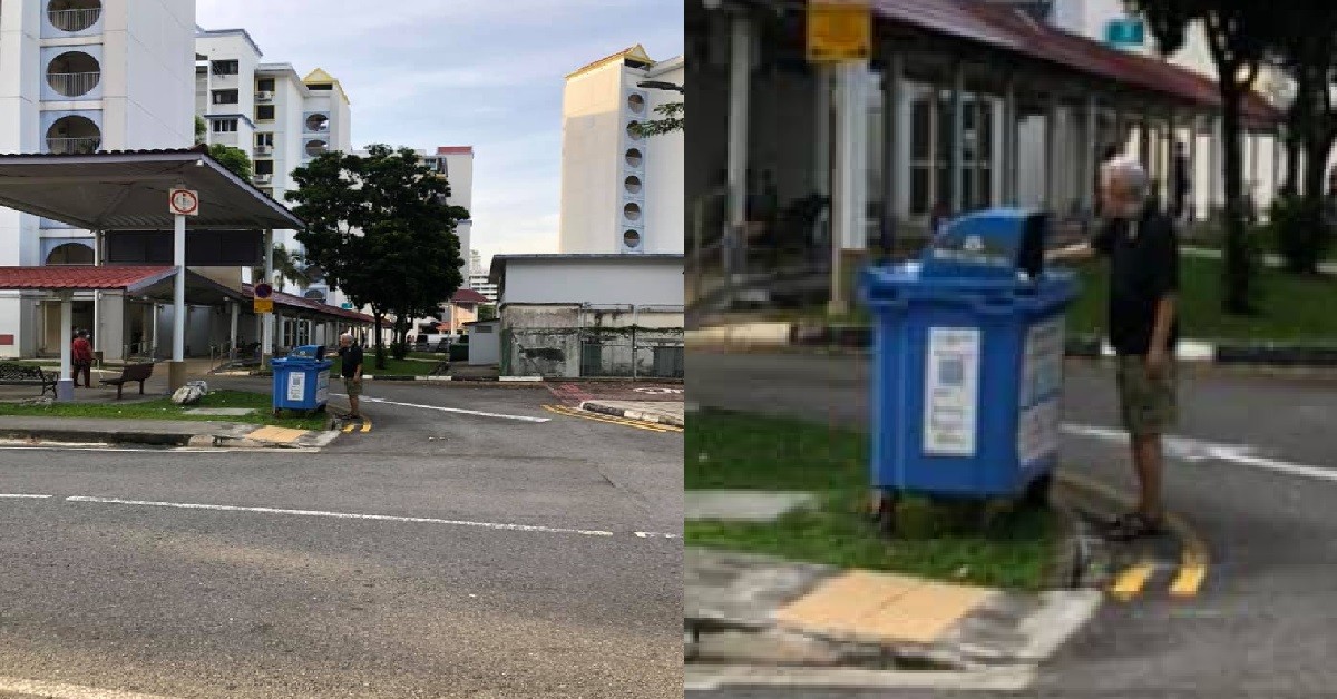 UNCLE STUB CIGARETTE ON RECYCLE BIN AND SPIT INSIDE, NETIZEN NOT HAPPY