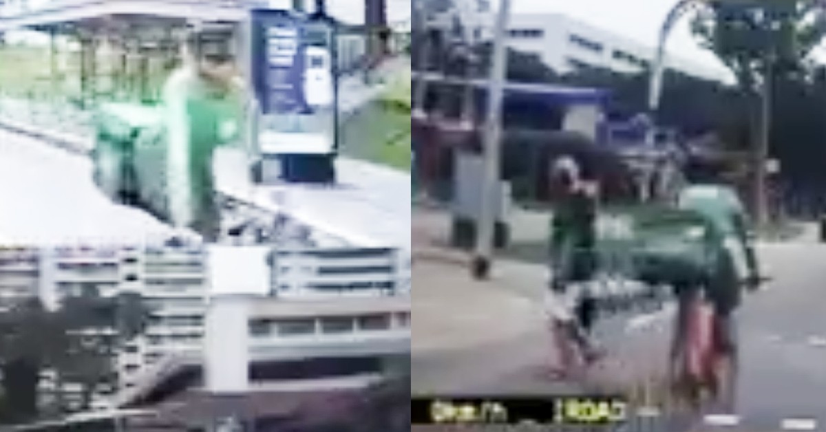GRAB CYCLIST DASHES RED LIGHT ALMOST HIT OLD MAN