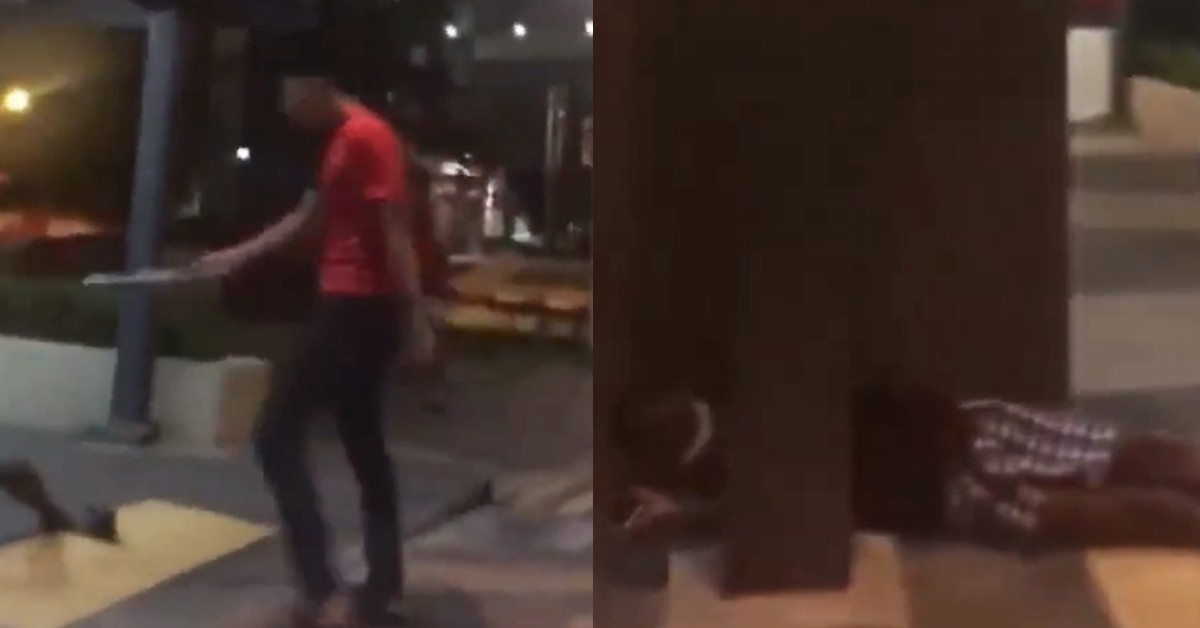 MAN WIELDING PARANG ATTACKS  2 MEN TILL ON GROUND WITH GANG