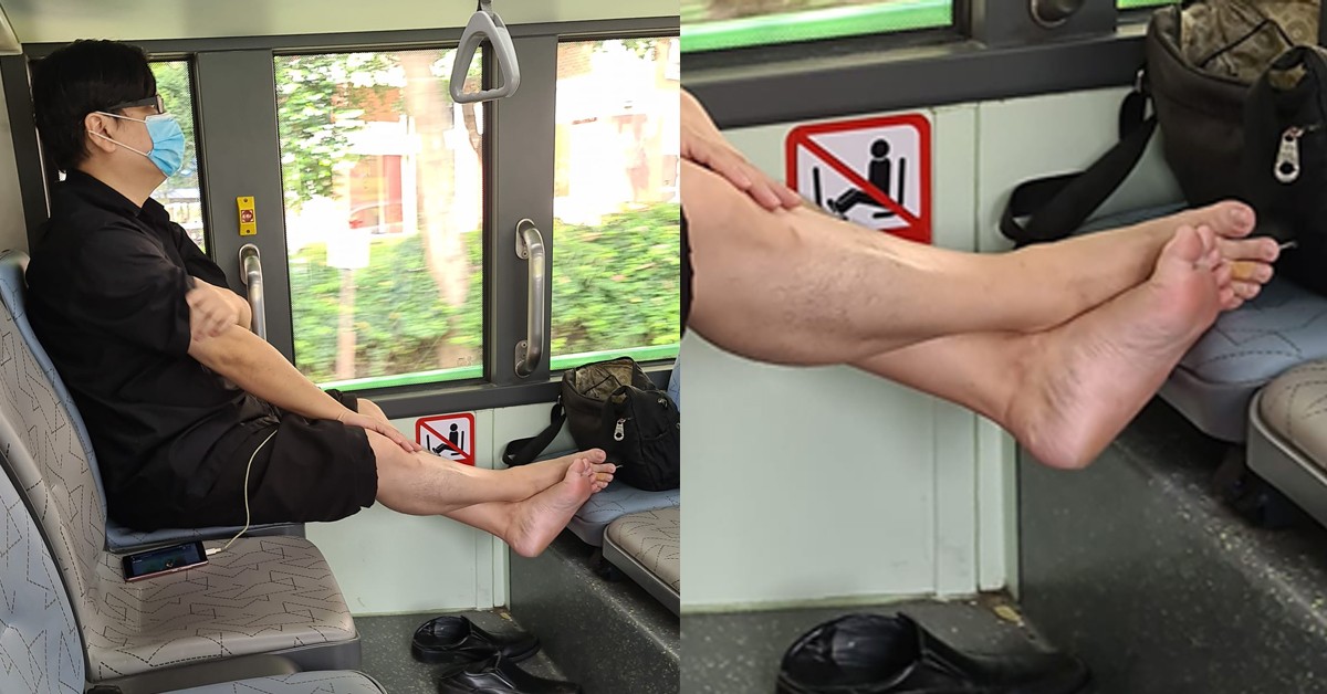 MAN PUTS FEET ON BUS SEATS “SPREADING THE AROMA IN THE AIR”
