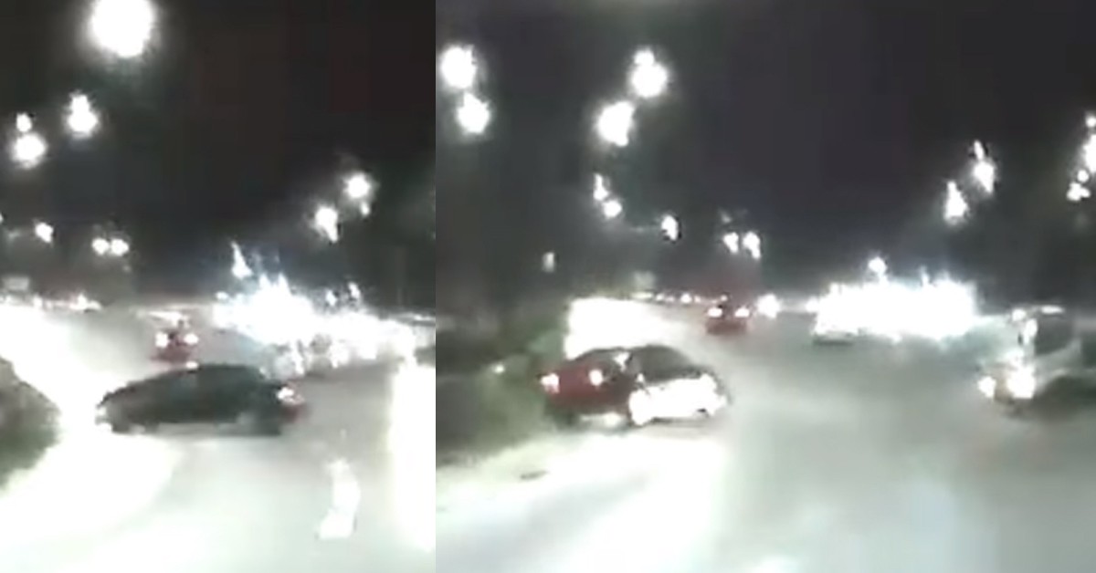 CAR SPEEDING ON RAINY DAY SPINS & HIT LORRY ALONG PIE THEN ESCAPES