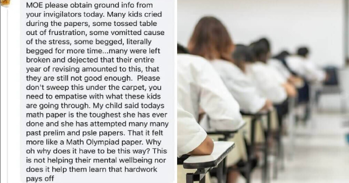 PSLE STUDENTS ALLEGEDLY CRIED, VOMITTED DUE TO STRESS, BEGGED FOR TIME