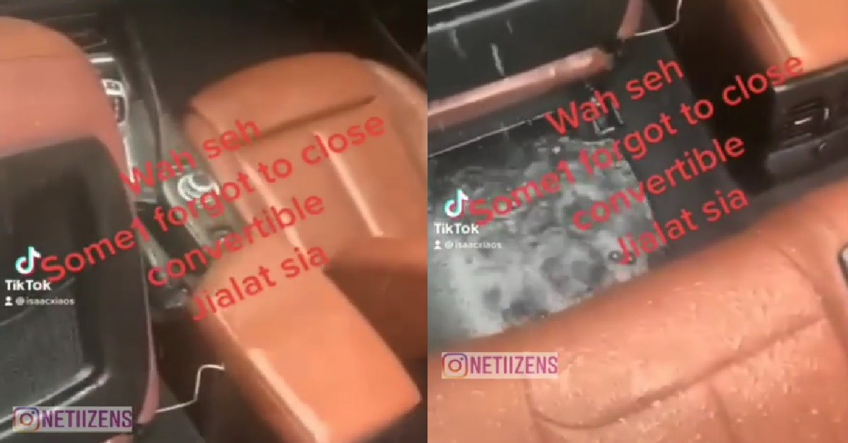 CONVERTIBLE DRIVER FORGOT TO CLOSE ROOF, END UP CAR INSIDE FLOODED