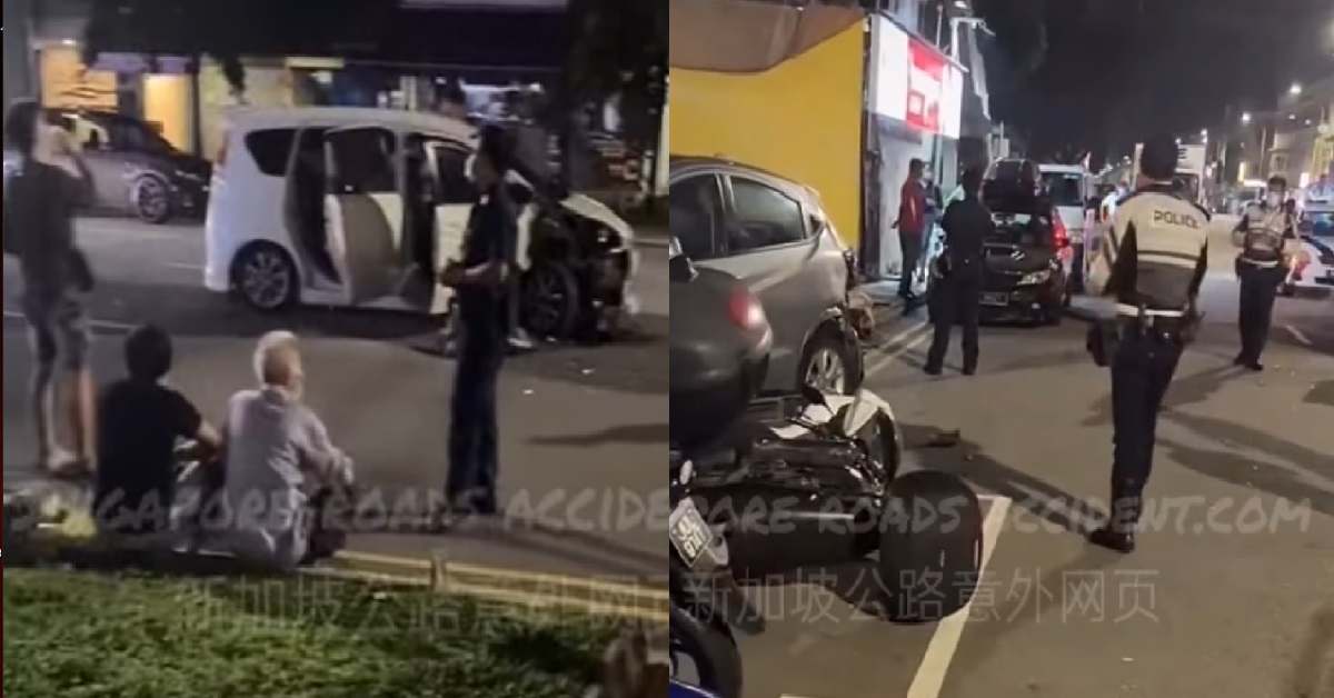 TRAFFIC ACCIDENT ALONG GEYLANG, CAR CRASHED ONTO PAVEMENT