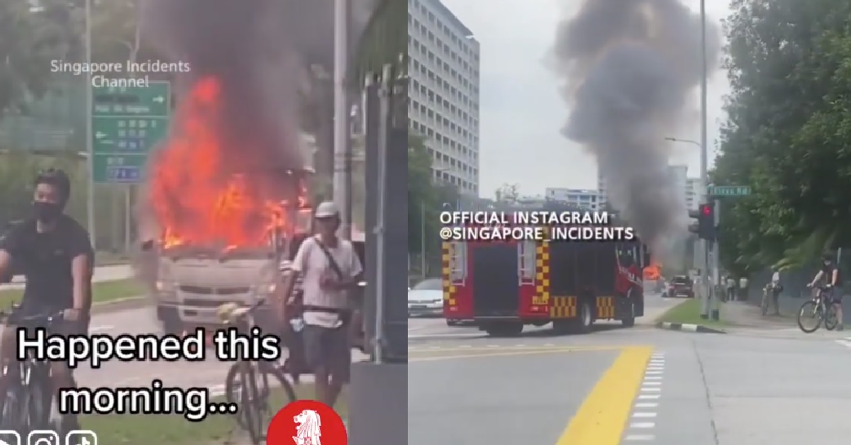 LORRY CAUGHT ON FIRE @ ELIAS ROAD, SCDF FIGHTING THE FIRE