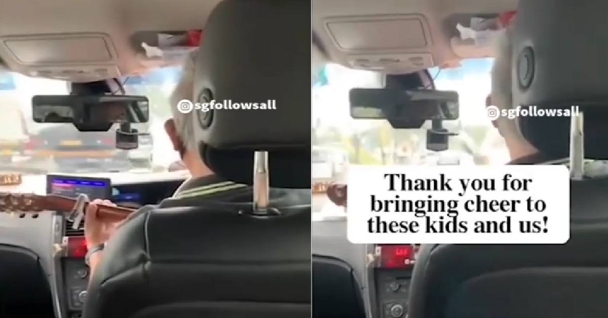 CUTE TAXI UNCLE PLAY GUITAR FOR PASSENGER’S KIDS AT TRAFFIC STOP