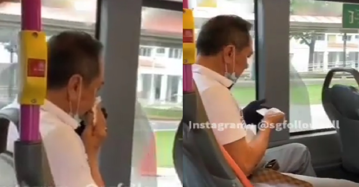 UNCLE SPIT & BLOW NOSE INSIDE BUS THEN THROW TISSUE BESIDE SEAT