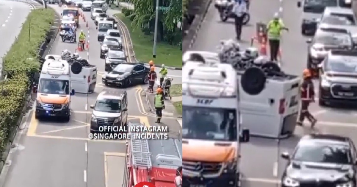 VAN CRASHED AND FLIPPED UPSIDE DOWN ALONG BUKIT TIMAH