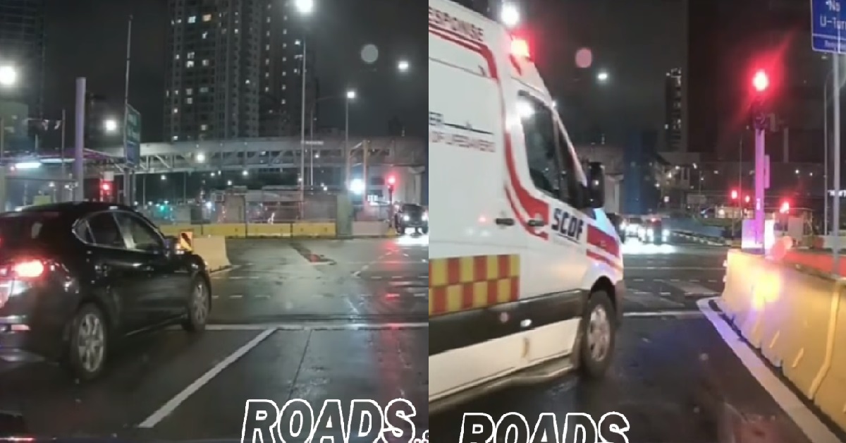 CARS MOVE OUT OF THE WAY TO LET AMBULANCE GET TO THE FRONT