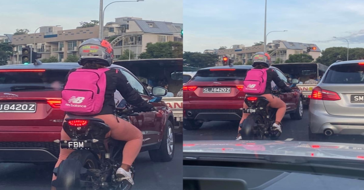 MOTORIST ADVISES BIKER HER LICENSE PLATE IS ILLEGAL, BIKER RIDES OFF