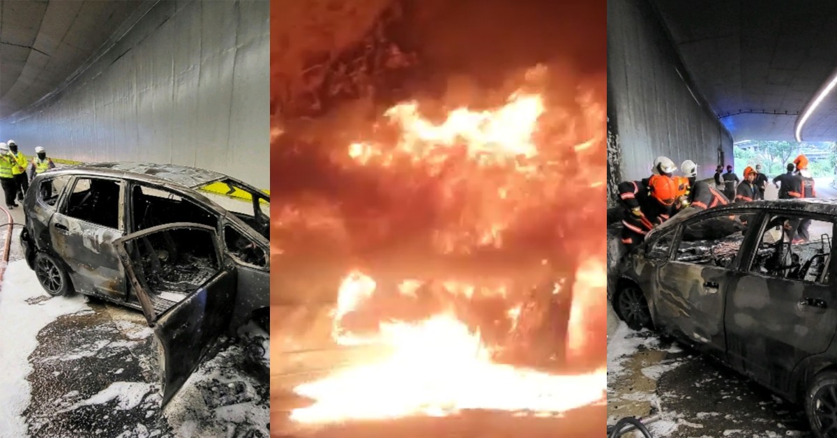 CAR ON BLAZING FIRE ALONG CTE TUNNEL