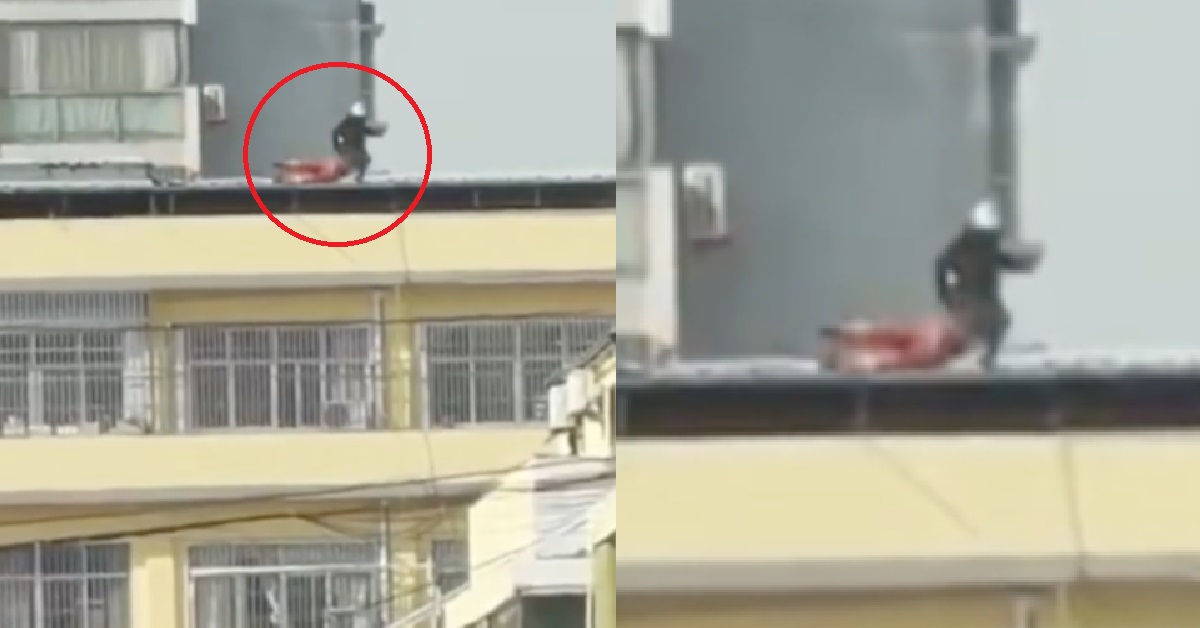 FIREFIGHTER FELL FROM ROOFTOP SAVING WOMAN FROM JUMPING DOWN