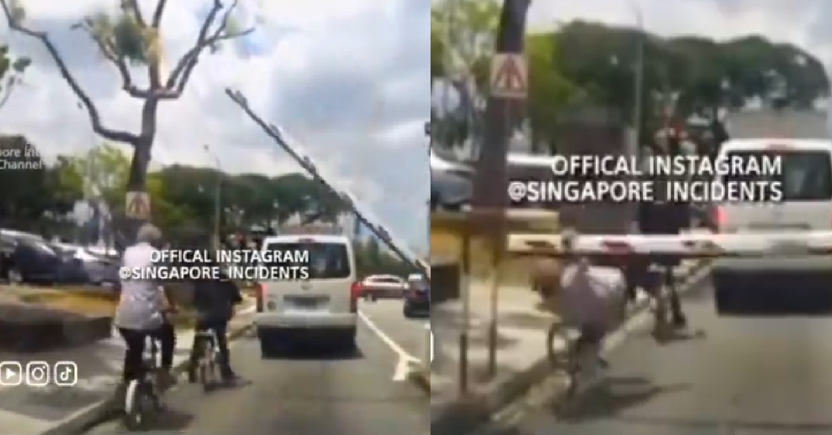 ELDERLY MAN HIT BY CARPARK GANTRY, FALLS BACKWARDS OFF BICYCLE