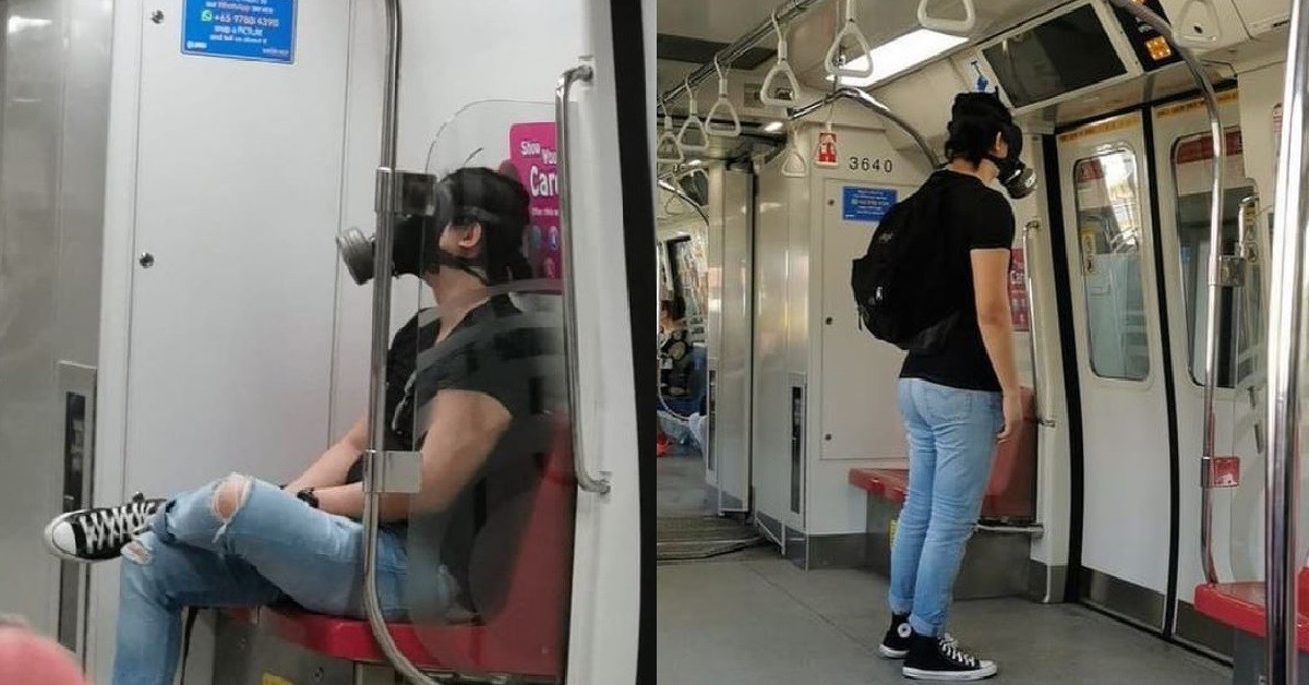 KIASU WOMAN WEAR GAS MASK INSIDE MRT FOR 500% PROTECTION