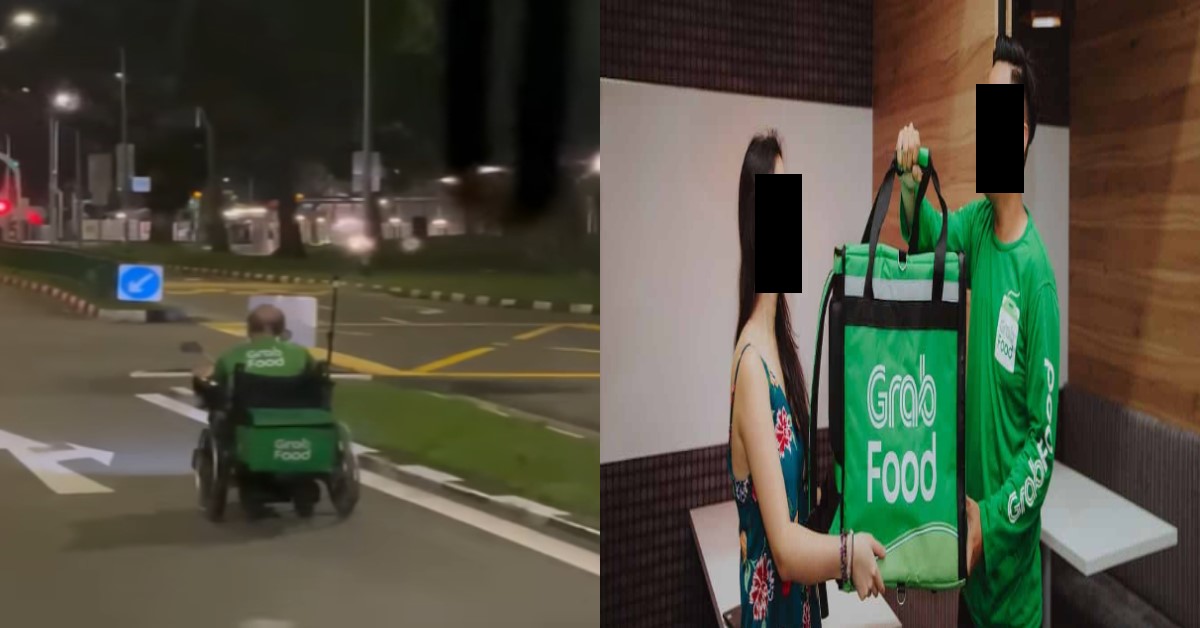 GRABFOOD RIDER SPOTTED ON THE ROAD USING MOTORISED WHEELCHAIR TO DELIVER FOOD