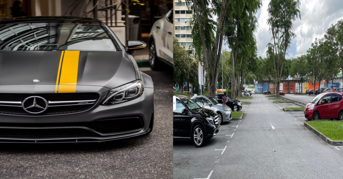 MERCEDES DRIVER PARKS IN MIDDLE OF HOLLAND VILLAGE CARPARK & BLOCKS ROAD