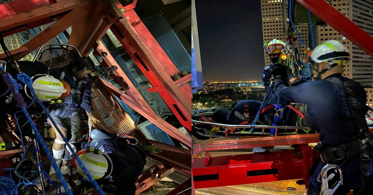 SCDF FIREFIGHTERS CLIMBED UP 70 METRES TO SAVE INJURED MAN AT BEACH ROAD