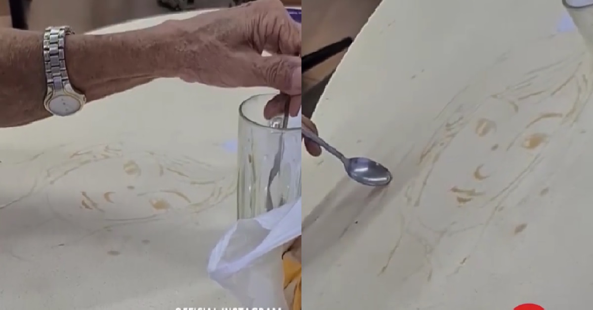 TALENTED UNCLE USES COFFEE TO DRAW PORTRAIT ON TABLE