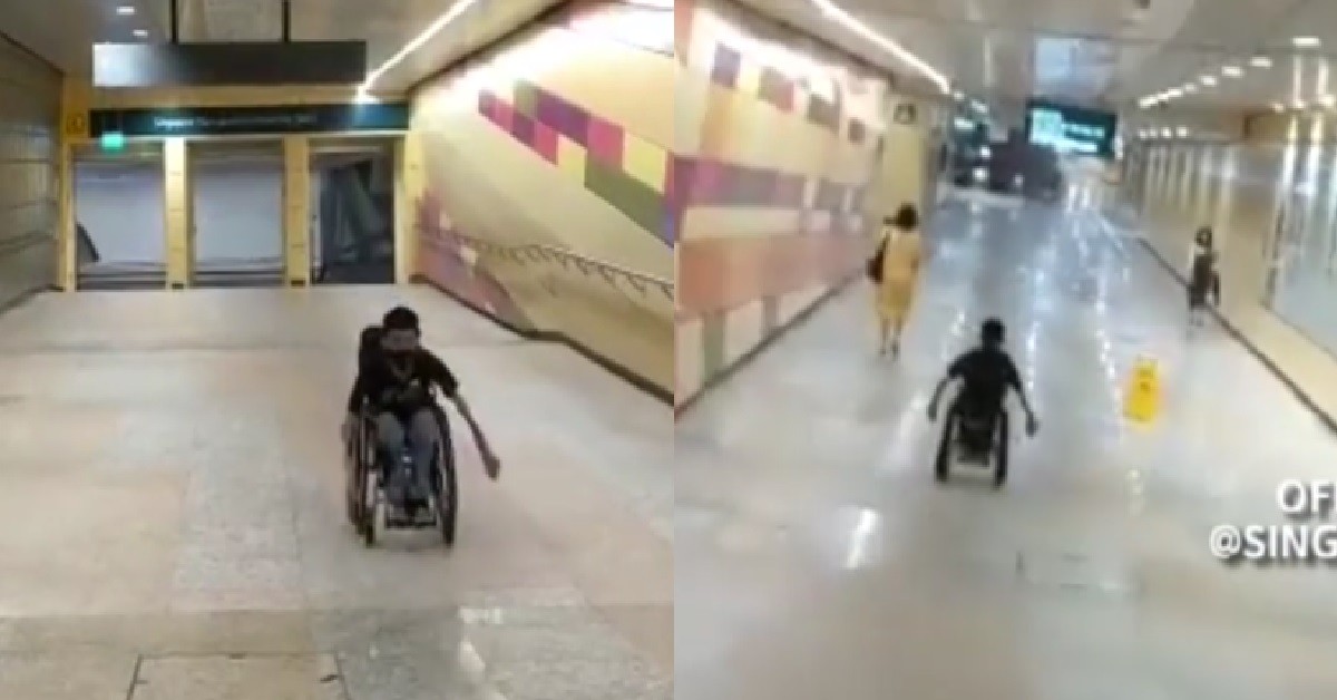 YP SPEEDING DOWN MRT STATION’S UNDERPASS ON HIS WHEELCHAIR